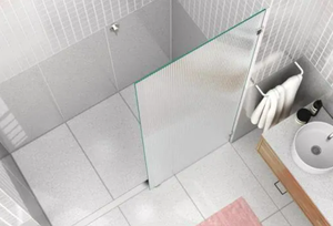 lot 46 image: Glass Warehouse 32 in. W x 78 in. H Fixed Single Panel Frameless Shower Door in Brushed Nickel with Fluted Frosted Glass