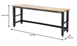 lot 47 image: Husky 8 ft. Adjustable Height Solid Wood Top Workbench in Black for Ready to Assemble Steel Garage Storage System
