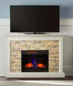 lot 53 image: Home Decorators Collection Whittington 50 in. Freestanding Electric Fireplace in Tan with Tan Faux Stone