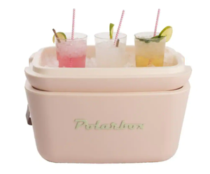 lot 195 image: Polarbox 21 Qt. Classic Retro Vintage Style Cooler with Leather Strap in Nude- Olive Green