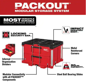 lot 67 image: Milwaukee PACKOUT 22 in. 2-Drawer Tool Box with Metal Reinforced Corners