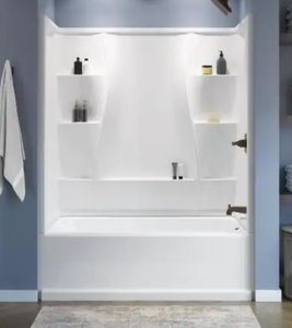 lot 40 image: Classic 400 60 in. W x 60 in. H x 32 in. D Three Piece Direct to Stud Tub Surround in High Gloss White