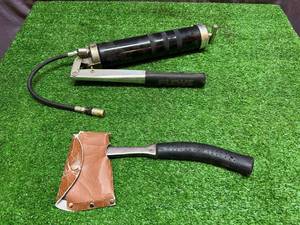 lot 43 image: Grease Gun & Hatchet