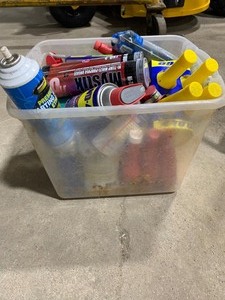 Tub of liquids  WD 40  Grease  Heat