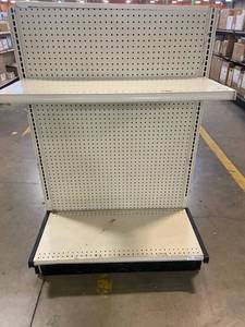 Retail Gondola Display and Shelving (4ft wide per section). Auction is for the gondola and shelves in photos.