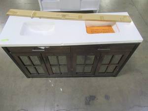 Drysdale 60 in. Wx 34.5 in. H Bath Vanity in Sable with Engineered Stone Vanity Top in Lgt Vein Carrera with White Basin - Scratch and Dent, Cracked Top, RH Tilt Drawer broken, Cracked Back. - Needs Work.