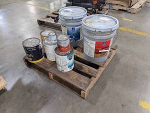 Pallet of various paints.