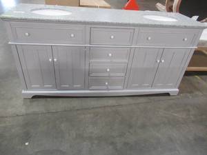 Fremont 72 in. W x 22 in. D Double Vanity in Grey with Granite Vanity Top in Grey with White Basin - Cracked Top.