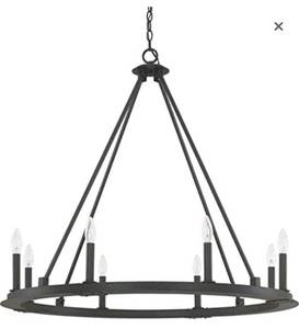 lot 97 image: CAPITAL LIGHTING 4918BI-000 Pearson Minimalistic Candle Chandelier, 8-Light 480 Total Watts, 33H x 36W, Black Iron (Retails for $998.00)