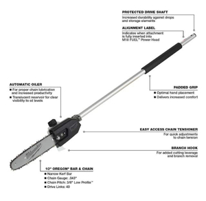 lot 9 image: MILWAUKEE M18 FUEL QUIK-LOK 10 in. Pole Saw Attachment (Tool-Only)