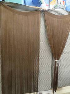 4 BROWN FRINGE CURTAINS - 1 STILL IN BAG