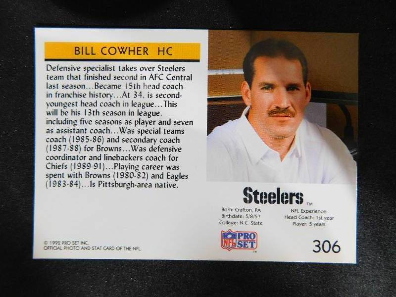 1992 Pro Set Bill Cowher #306 Rookie Card Near Mint Condition
