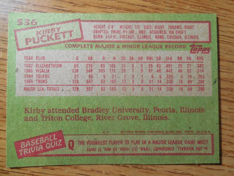 1985 Topps Kirby Puckett Rookie #536 HOFer LK