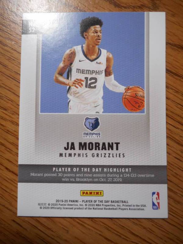 2019-20 Panini Player Of The Day JA Morant Rookie Card #52 LK