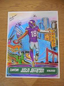 Justin Jefferson Vikings Downtown 11 X 14 Print Barry Broadwine Original Serial #14100