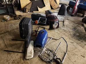 lot 14 image: BMW Motorcycle Parts and Accessories - Gas Tank, Saddlebags, Handlebars, Rear Bracket, Misc. Parts