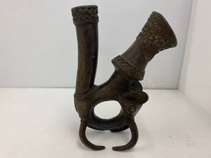 lot 2 image: Vintage African Brass Tobacco Pipe