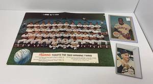 lot 25 image: Vintage Hamms Brewing Company Twins Baseball Poster, 1967 Willie Mays Photo And Harmon Killebrew Photo