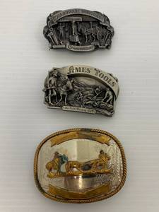 lot 89 image: Three Old Belt Buckles Wth Advertising