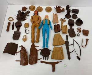 lot 100 image: Vintage Johnny West Action Figures Jane West And Chief Cheroke with Accessories