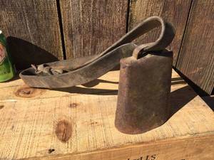 lot 46 image: Old Cow Bell With Leather Collar