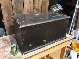 lot 53 image: Antique Wooden BoxTrunk With Drawer
