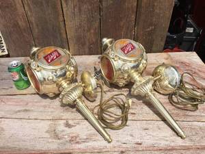 lot 54 image: Vintage Pair Schlitz Beer Light-Up Wall Sconcel Carriage Lights