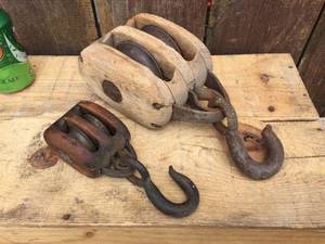 lot 60 image: 2 Antique Wooden PulleysBlocks