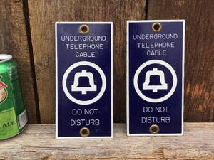 lot 84 image: 2 Enamel Underground Telephone Cable Metal Signs