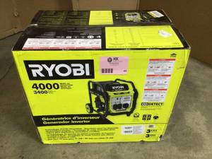 lot 40 image: RYOBI 4000-Watt Gasoline Powered Digital Inverter Generator with CO Shutdown - good condition - review all pictures