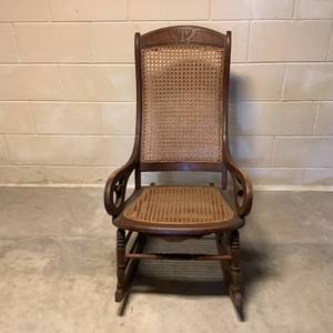 lot 200 image: Antique Caned Rocking Chair
