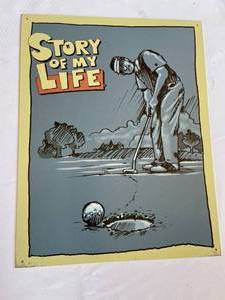 Story Of My Life Metal Golf Themed Wall Mount Sign