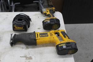 Cordless Tools with (2) Batteries, Charger - Reciprocating Saw, DC823 38 Impact Wrench