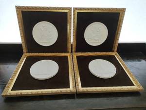 Four Royal Copenhagen Bisque Porcelain Framed Plaques