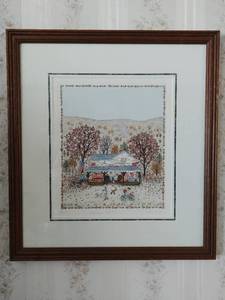 Framed Pumpkin Harvest Etching Print by Cuca Romley- Signed & Numbered
