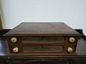 AntiqueVintage Tabletop Spool Thread 2 Drawer Cabinet with Sewing Supplies