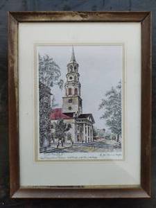 Framed Saint Michaels Church Print by Jean Claude de Montfort- Signed