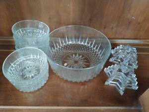 Pair of WMF Crystal Candleholders and Collection of Arcoroc Crystal Bowls