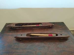Two Old Wood Loom Weaving Boat Shuttles