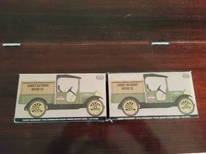 Two 1916 Harley Davidson Studebaker Pick Up Die Cast Metal Car Banks