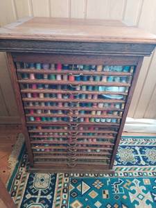 Vintage Sewing Supply Cabinet with Contents