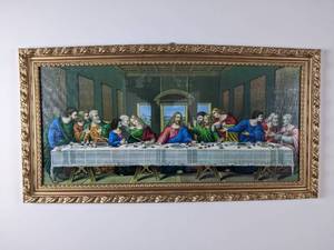 lot 51 image: The Last Supper by Leonardo da Vinci Gold Detailed Framed Wall Art, 31 x 16