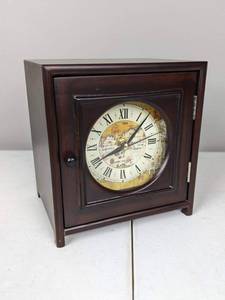 lot 56 image: GF-1 Target Brown Wooden Clock Trinket Jewelry Box