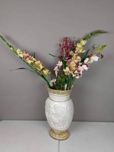 lot 47 image: Artificial Flower Arrangement with Detailed Carved Vase