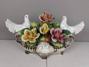 lot 45 image: Vintage Capodimonte Porcelain Doves and Roses Centerpiece Figurine, 13 x 20