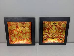 lot 70 image: Set of (2) Glass Plate Mounted on Frame Wall Dcor by Liz Jardine