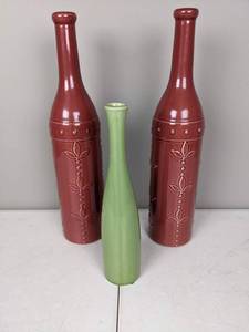 lot 46 image: Vintage Set of (3) Tall Bottle Stoneware Vases Sorrento Debby Segura Designs and Crate & Barrel