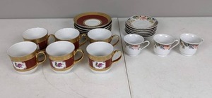 lot 90 image: Assortment of (21) Fine Porcelain Tea Cups and Saucers (9) Flat Cups and (12) Saucers