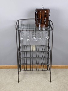 lot 24 image: Free Standing Metal Wine Rack Table with Glass Holder and Ice Bucket