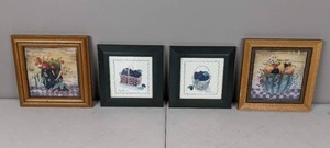lot 102 image: Vintage (4) Fruit Themed Wall Art Fruit Bowl Series by Valerie Evers Wenk and Fruit Baskets